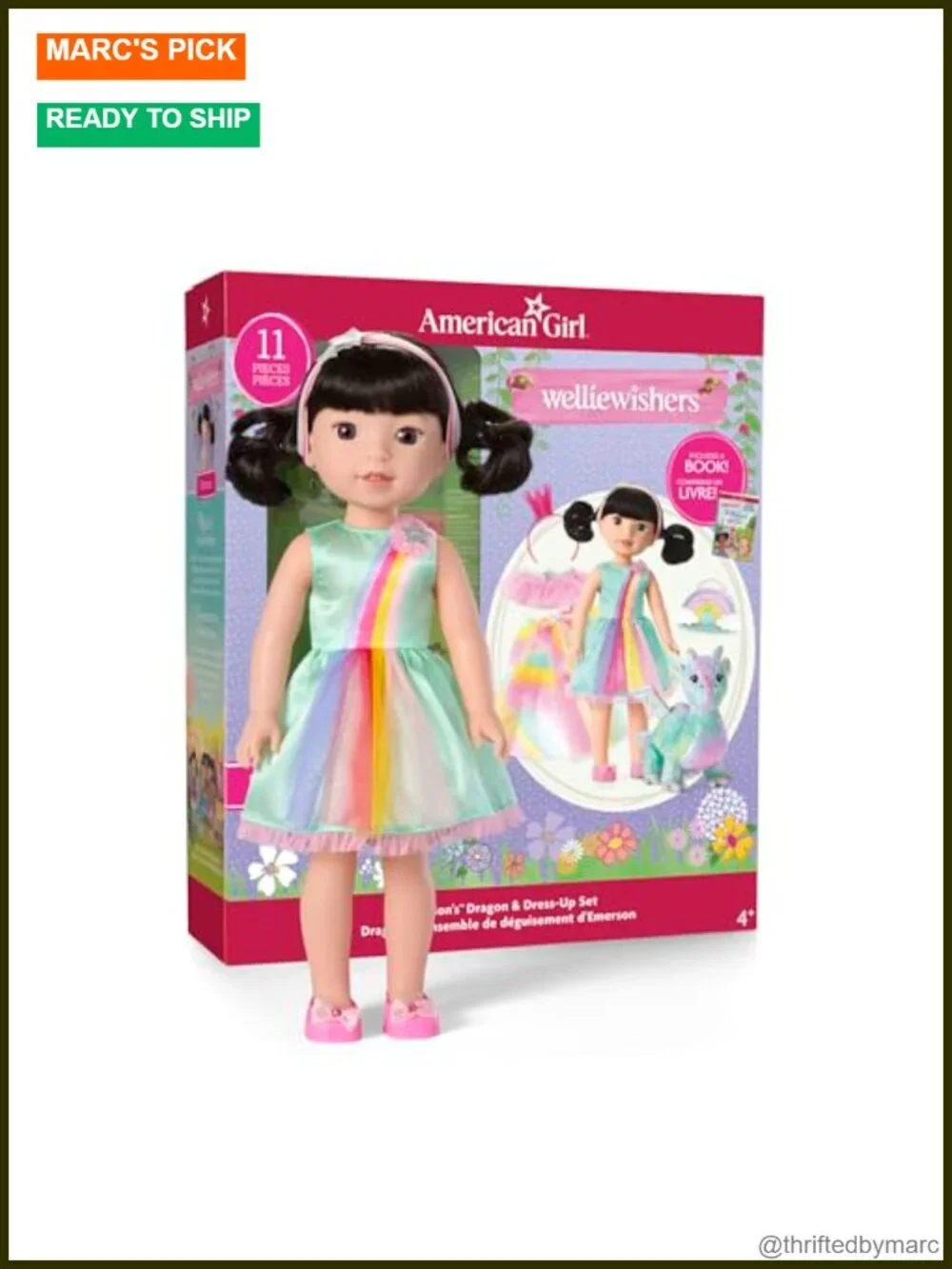 American Girl WellieWishers 14.5-Inch Emerson Doll with Dragon and Dress-Up Set